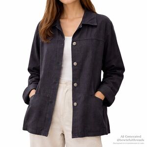 Vintage DAGOLI Indigo Textured Cotton Button Front Jacket Oversized L XL (tag L)